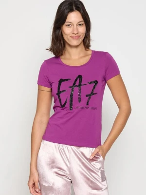 T-shirt z nadrukiem EA7 Emporio Armani fioletowy
