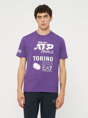 T-shirt z nadrukiem EA7 Emporio Armani fioletowy