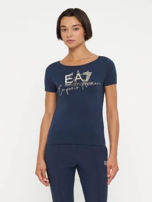T-shirt z nadrukiem EA7 Emporio Armani granatowy