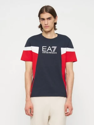 T-shirt z nadrukiem EA7 Emporio Armani granatowy