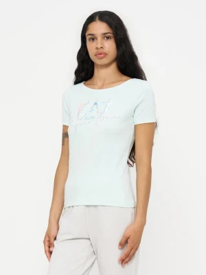 T-shirt z nadrukiem EA7 Emporio Armani jasnoniebieski