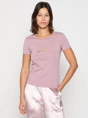 T-shirt z nadrukiem EA7 Emporio Armani liliowy