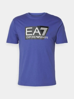T-shirt z nadrukiem EA7 Emporio Armani niebieski