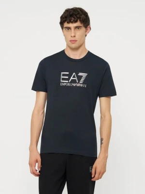 T-shirt z nadrukiem EA7 Emporio Armani niebieski