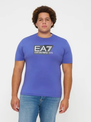 T-shirt z nadrukiem EA7 Emporio Armani niebieski