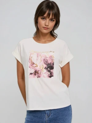 T-shirt z nadrukiem ecru Moodo