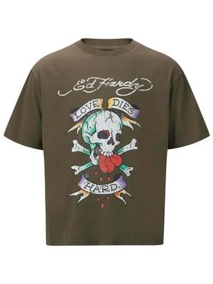 T-shirt z nadrukiem Ed Hardy khaki