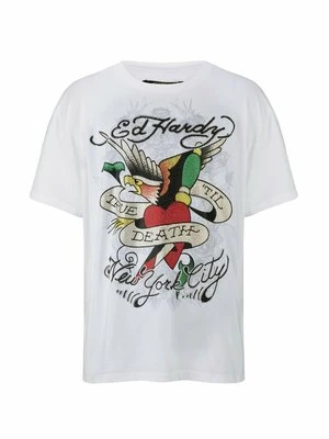 T-shirt z nadrukiem Ed Hardy biały