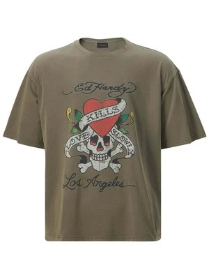 T-shirt z nadrukiem Ed Hardy oliwkowy