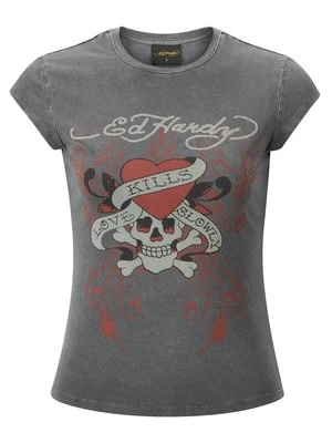 T-shirt z nadrukiem Ed Hardy szary