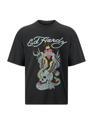 T-shirt z nadrukiem Ed Hardy czarny