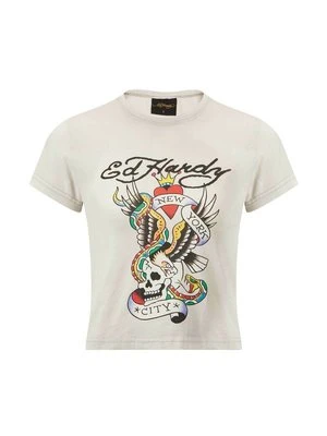 T-shirt z nadrukiem Ed Hardy szary
