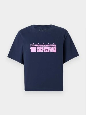T-shirt z nadrukiem Edwin granatowy