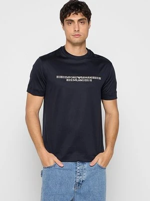 T-shirt z nadrukiem Emporio Armani granatowy