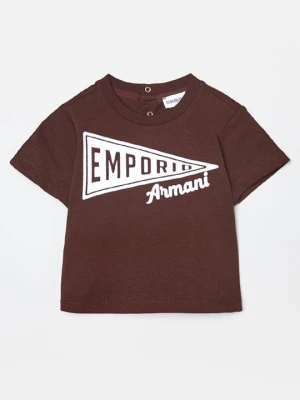 T-shirt z nadrukiem Emporio Armani brązowy