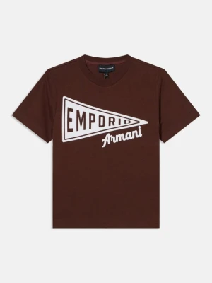 T-shirt z nadrukiem Emporio Armani brązowy