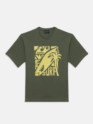 T-shirt z nadrukiem Emporio Armani jasny brąz