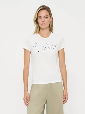 T-shirt z nadrukiem Emporio Armani mleczny