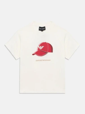 T-shirt z nadrukiem Emporio Armani mleczny