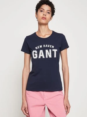 T-shirt z nadrukiem Gant granatowy