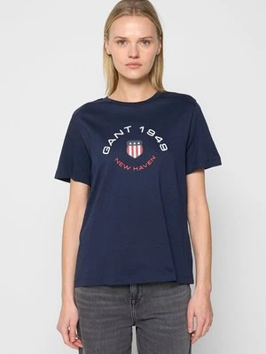 T-shirt z nadrukiem Gant błękit królewski
