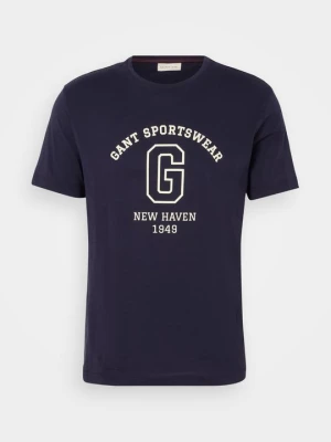 T-shirt z nadrukiem Gant granatowy