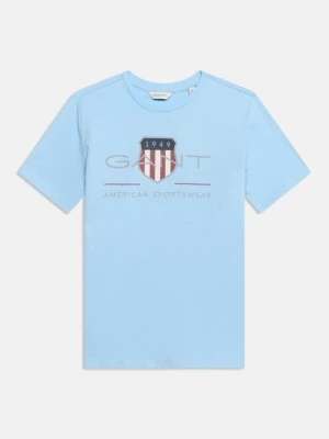 T-shirt z nadrukiem Gant jasnoniebieski
