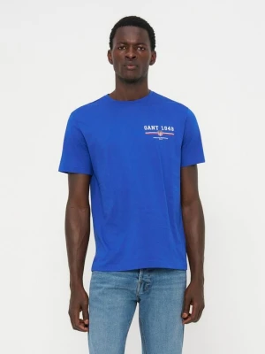 T-shirt z nadrukiem Gant niebieski
