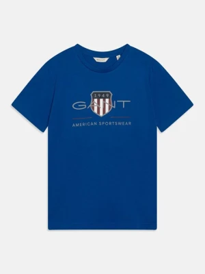 T-shirt z nadrukiem Gant niebieski