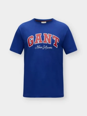 T-shirt z nadrukiem Gant szafirowy