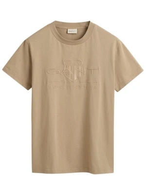 T-shirt z nadrukiem Gant jasnobrązowy