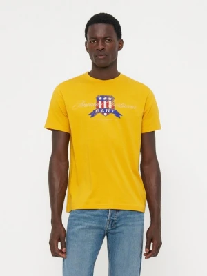T-shirt z nadrukiem Gant żółty