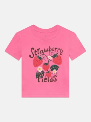 T-shirt z nadrukiem GAP różowy neon