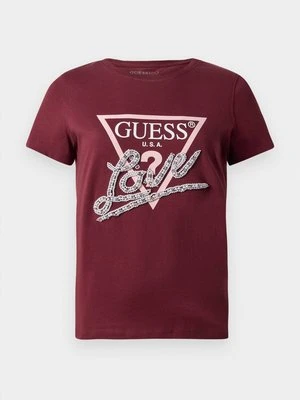 T-shirt z nadrukiem Guess ciemnoczerwony