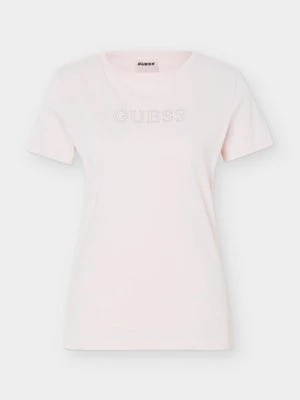 T-shirt z nadrukiem Guess jasnoróżowy