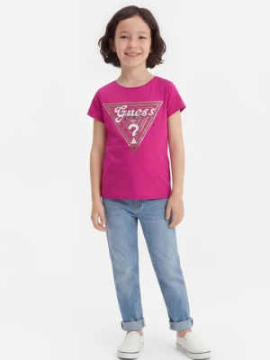 T-shirt z nadrukiem Guess fioletowy