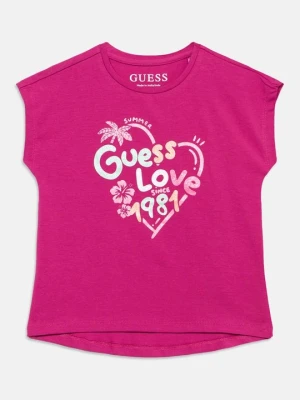 T-shirt z nadrukiem Guess fioletowy