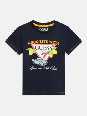 T-shirt z nadrukiem Guess granatowy