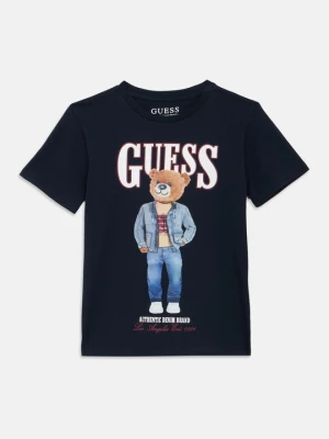 T-shirt z nadrukiem Guess granatowy