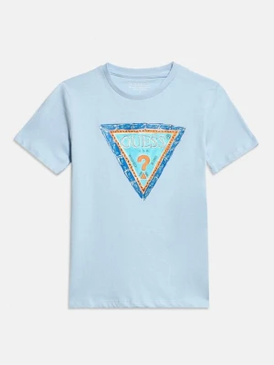 T-shirt z nadrukiem Guess jasnoniebieski