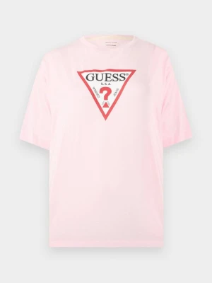 T-shirt z nadrukiem Guess jasnoróżowy