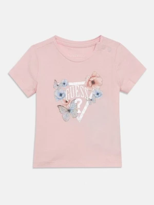 T-shirt z nadrukiem Guess jasnoróżowy