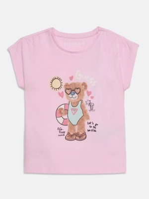 T-shirt z nadrukiem Guess jasnoróżowy