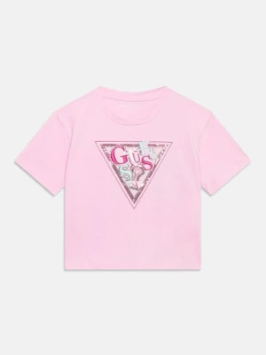 T-shirt z nadrukiem Guess jasnoróżowy
