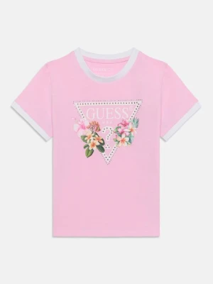 T-shirt z nadrukiem Guess jasnoróżowy