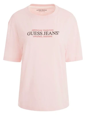 T-shirt z nadrukiem Guess jasnoróżowy
