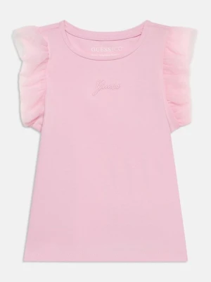 T-shirt z nadrukiem Guess jasnoróżowy