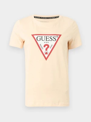 T-shirt z nadrukiem Guess jasnożółty
