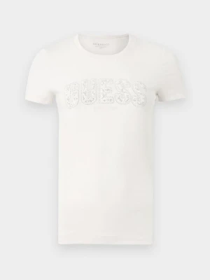 T-shirt z nadrukiem Guess mleczny