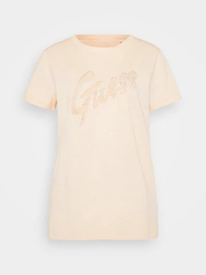 T-shirt z nadrukiem Guess morelowy